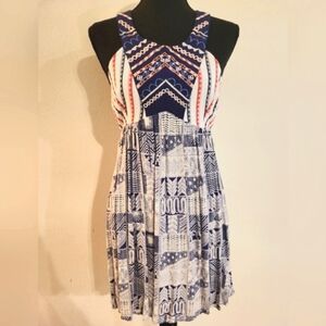 Flying‎ Tomato Red, White, & Blue Pleated Halter Mini Dress (Size Small)